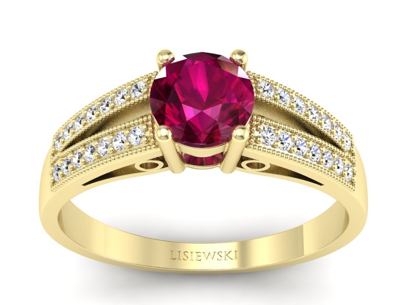 Pierścionek z rubinem z brylantami żółte złoto - p16026zr - 1