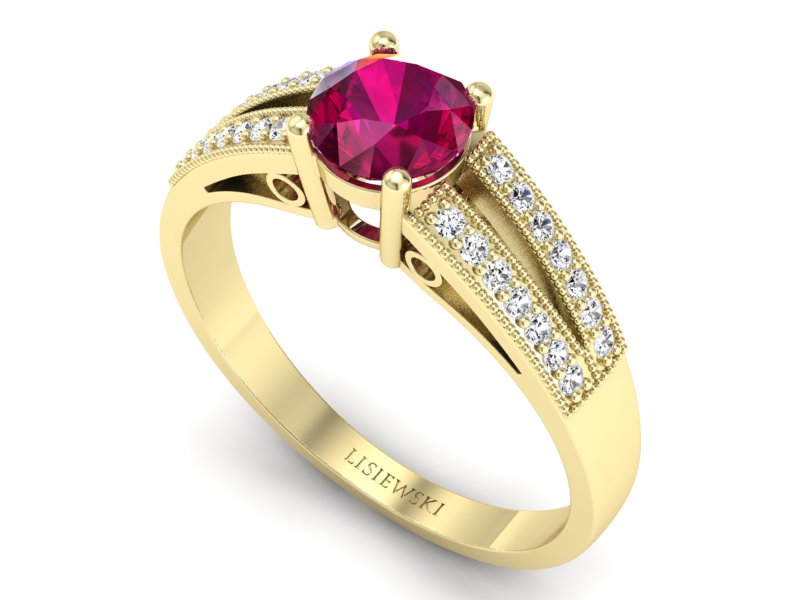 Pierścionek z rubinem z brylantami żółte złoto - p16026zr - 3