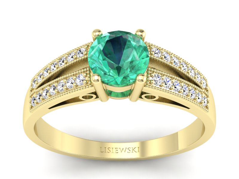 Złoty Pierścionek ze szmaragdem i diamentami - p16026zsm - 1