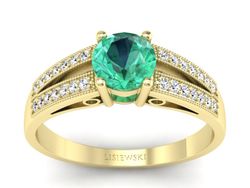 Złoty Pierścionek ze szmaragdem i diamentami - p16026zsm