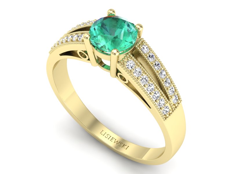 Złoty Pierścionek ze szmaragdem i diamentami - p16026zsm