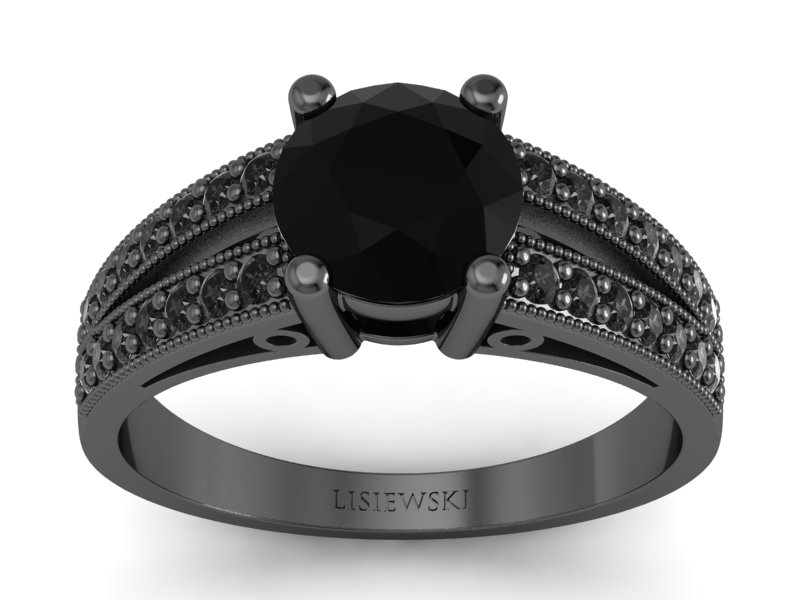 Złoty pierścionek z czarnymi brylantami - p16027czcdcd - 1