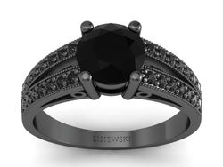 Złoty pierścionek z czarnymi brylantami - p16027czcdcd