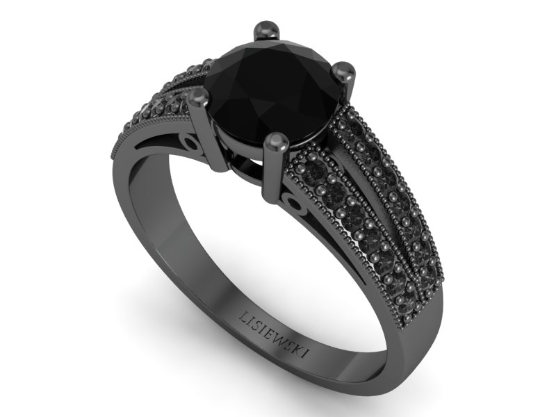 Złoty pierścionek z czarnymi brylantami - p16027czcdcd - 3