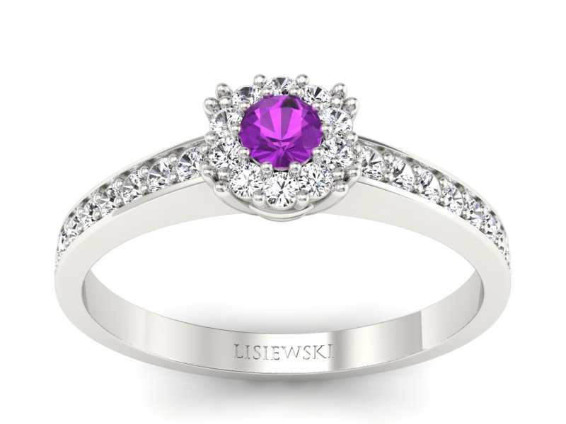 Złoty Pierścionek z ametystem i brylantami - p16028bat - 1