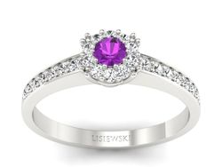 Złoty Pierścionek z ametystem i brylantami - p16028bat