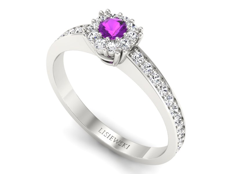 Złoty Pierścionek z ametystem i brylantami - p16028bat - 3