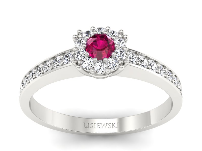 Pierścionek z rubinem  i brylantami białe złoto - p16028br - 1