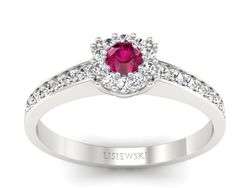 Pierścionek z rubinem  i brylantami białe złoto - p16028br