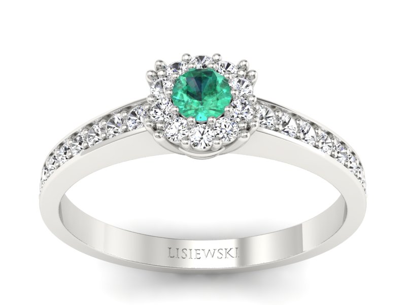 Złoty pierścionek ze szmaragdem i brylantami - p16028bsm - 1