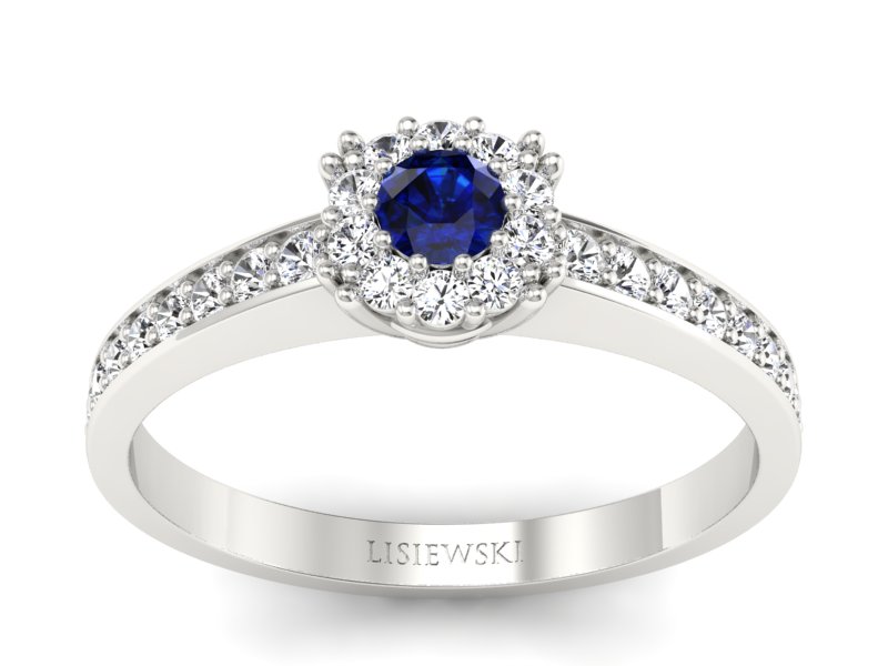 Pierścionek z szafirem i brylantami białe złoto - p16028bsz - 1