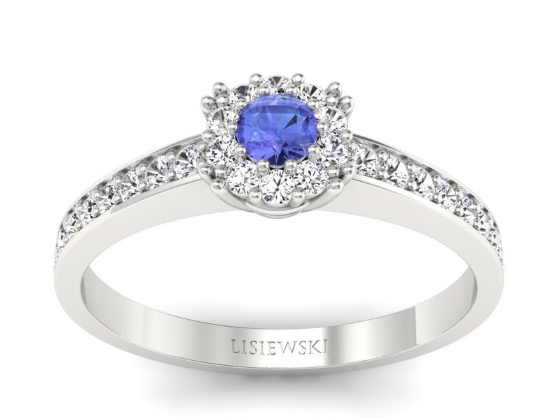 Pierścionek z tanzanitem białe złoto z brylantami - p16028bt - 1