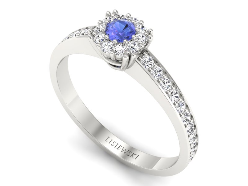 Pierścionek z tanzanitem białe złoto z brylantami - p16028bt - 3
