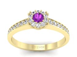 Pierścionek ametyst i brylanty żółte złoto 585 - p16028zat