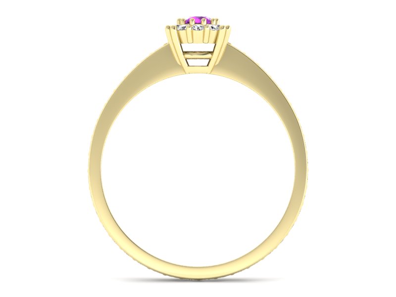 Pierścionek ametyst i brylanty żółte złoto - p16028zat - 2