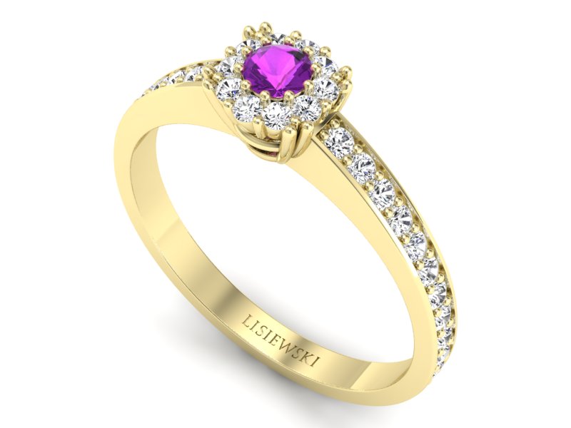 Pierścionek ametyst i brylanty żółte złoto - p16028zat - 3