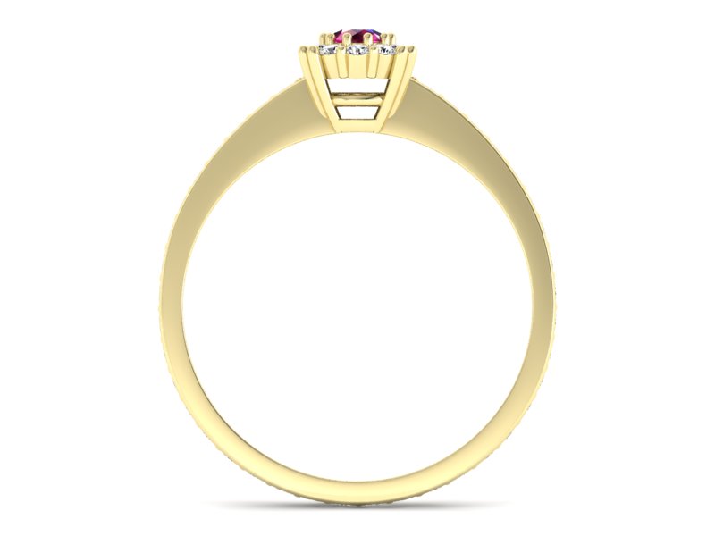 Pierścionek z rubinem i brylantami żółte złoto - p16028zr
