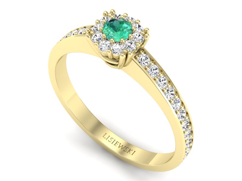 Złoty pierścionek ze szmaragdem i diamentami - p16028zsm - 3