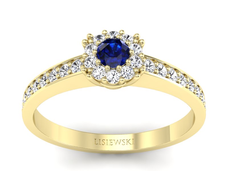 Złoty pierścionek z szafirem i brylantami - p16028zsz - 1