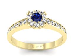 Pierścionek z szafirem i brylantami żółte złoto - p16028zsz
