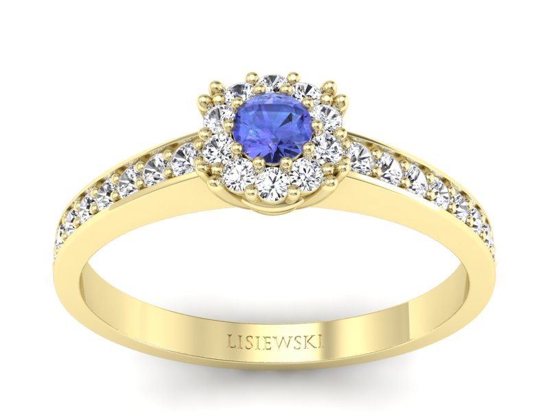 Złoty pierścionek z tanzanitem i brylantami - p16028zt - 1