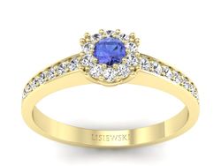 Pierścionek z tanzanitem i brylantami żółte złoto - p16028zt