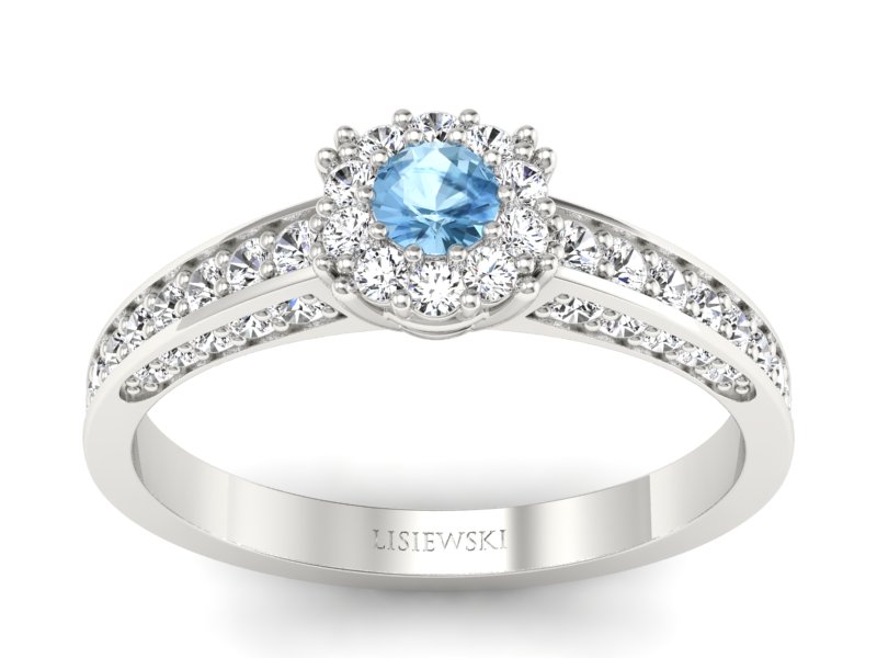 Pierścionek z topazem i brylantami białe złoto - p16029ba - 1