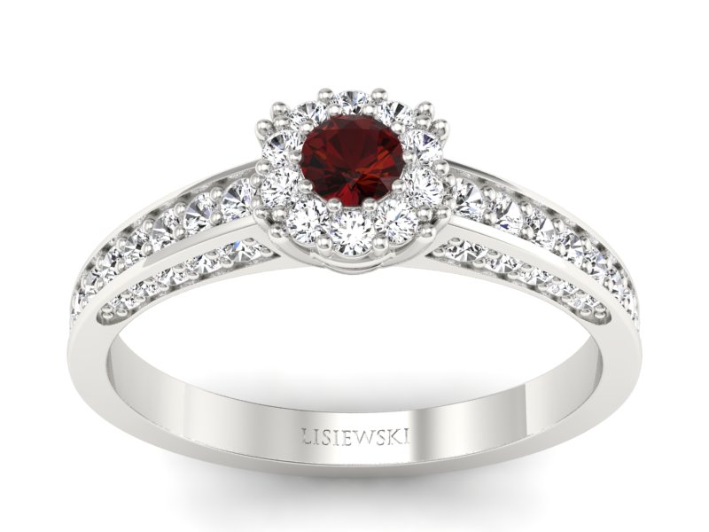 Pierścionek z granatem i brylantami białe złoto - p16029bgr - 1