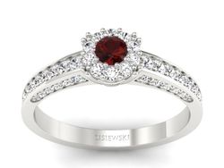 Pierścionek z granatem i brylantami białe złoto - p16029bgr