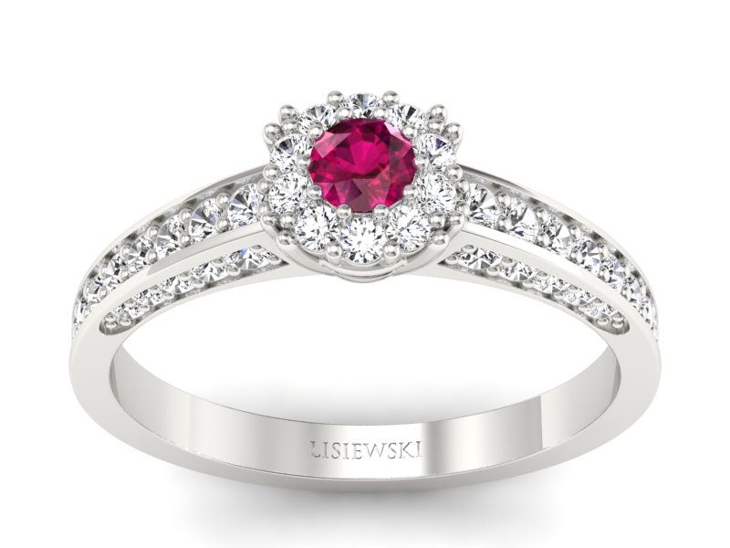 Pierścionek z rubinem i brylantami białe złoto - p16029br - 1