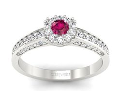 Pierścionek z rubinem  i brylantami białe złoto - p16029br