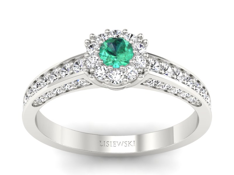 Złoty pierścionek ze szmaragdem i brylantami - p16029bsm - 1