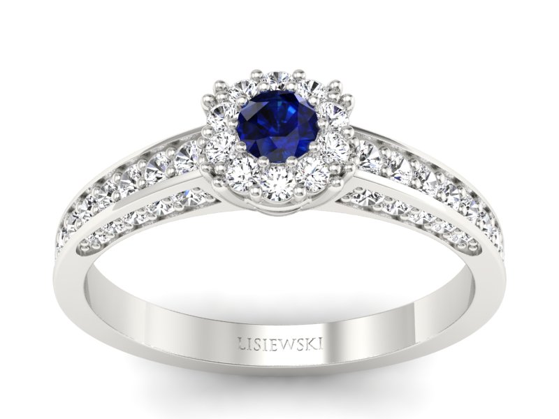 Pierścionek z szafirem i brylantami białe złoto - p16029bsz - 1