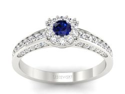 Pierścionek z szafirem i brylantami białe złoto - p16029bsz