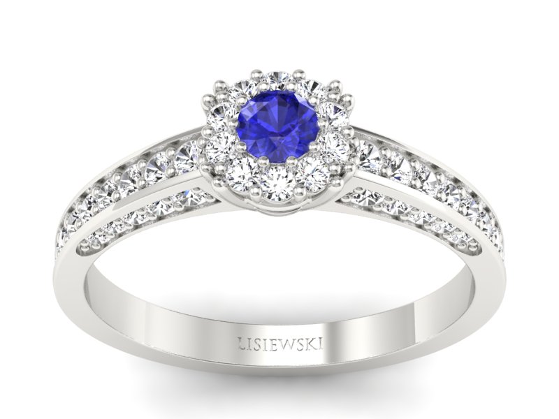 Pierścionek z szafirem i brylantami białe złoto - p16029bszc - 1