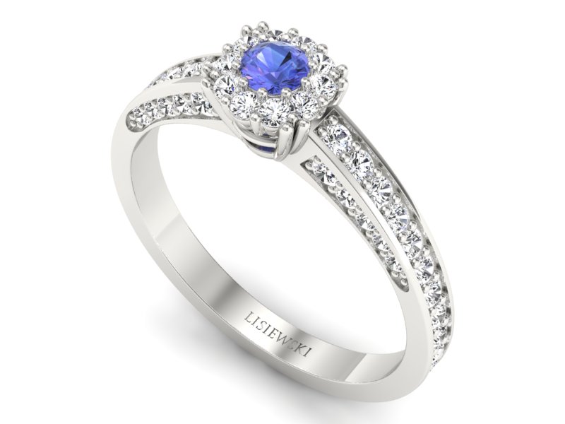 Pierścionek z tanzanitem białe złoto z brylantami - p16029bt