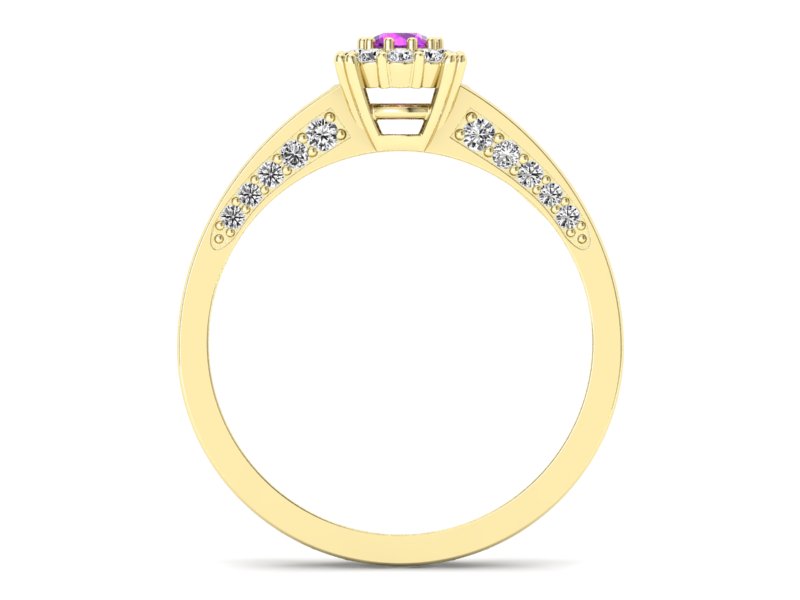 Pierścionek ametyst i brylanty żółte złoto 585 - p16029zat