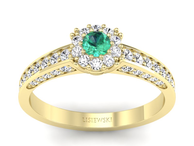 Złoty pierścionek ze szmaragdem i diamentami - p16029zsm - 1