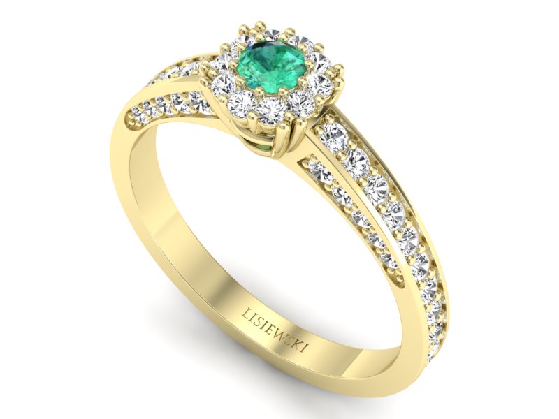 Złoty Pierścionek ze szmaragdem i diamentami - p16029zsm