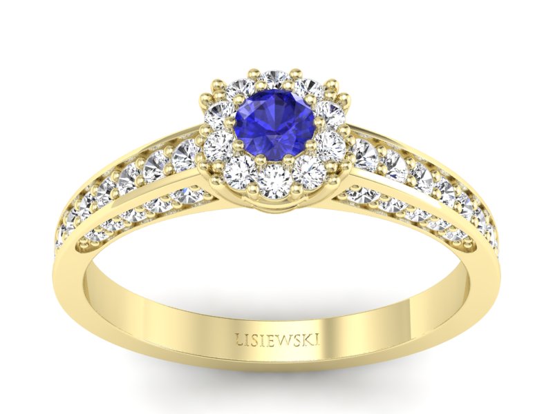 Złoty pierścionek z szafirem i diamentami - p16029zszc - 1