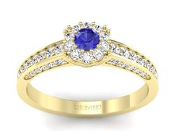 Złoty pierścionek z szafirem i diamentami - p16029zszc