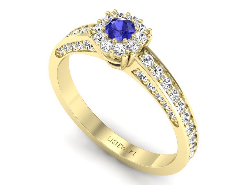 Złoty pierścionek z szafirem i diamentami - p16029zszc - 3