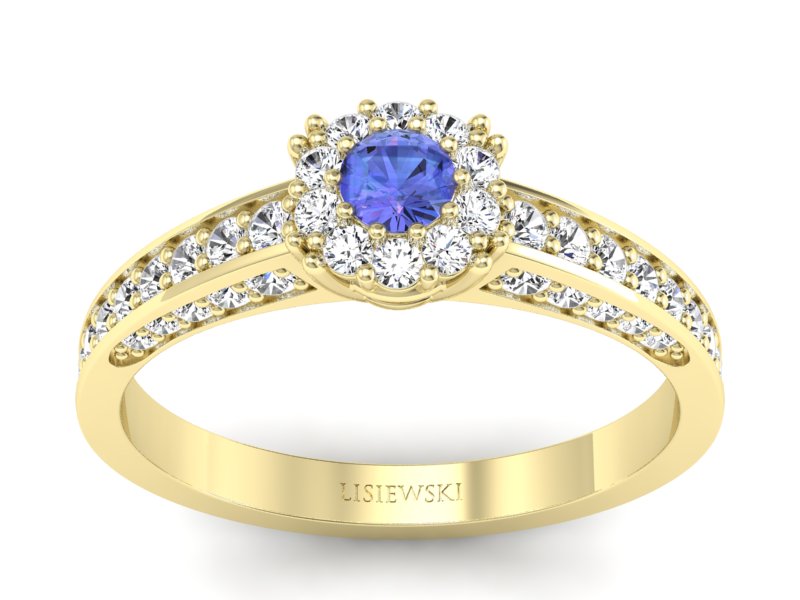 Pierścionek z tanzanitem i brylantami żółte złoto - p16029zt - 1