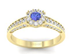 Pierścionek z tanzanitem i brylantami żółte złoto - p16029zt