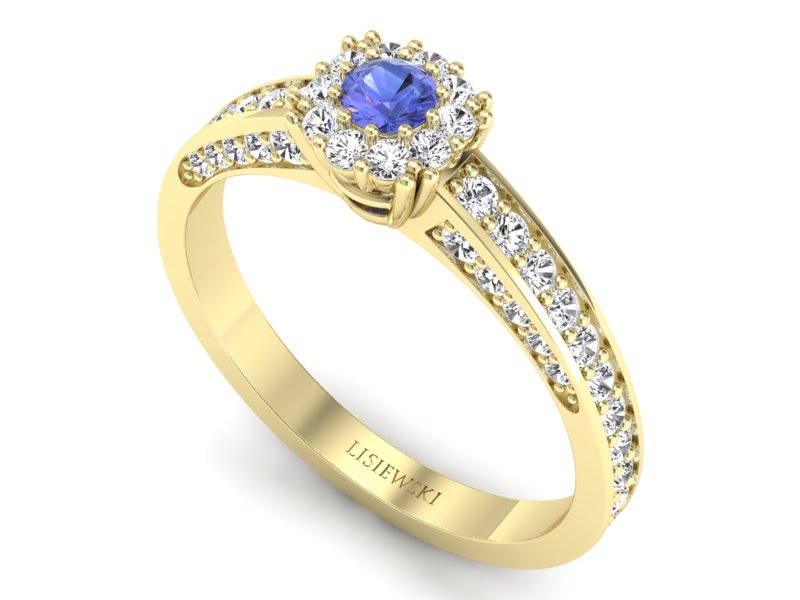 Pierścionek z tanzanitem i brylantami żółte złoto - p16029zt - 3
