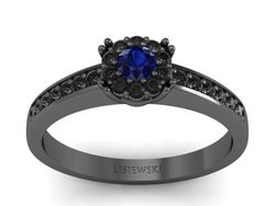 Pierścionek z szafirem i czarnymi diamentami - p16030czszcd