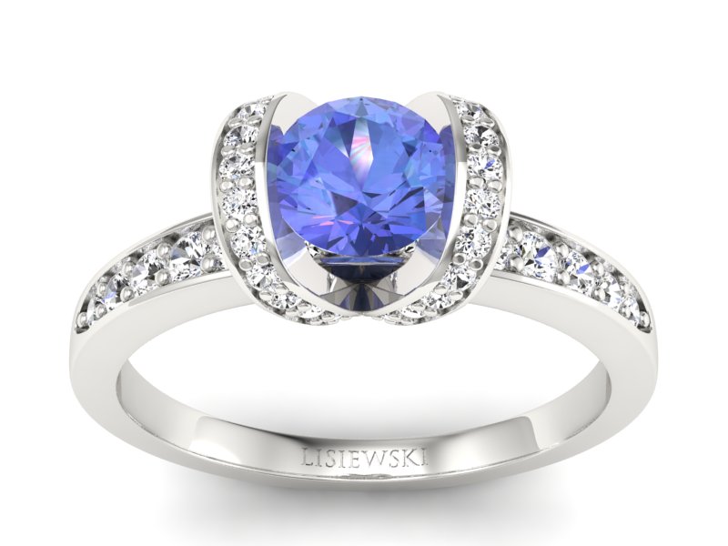 Pierścionek z tanzanitem białe złoto z brylantami - p16034bt - 1