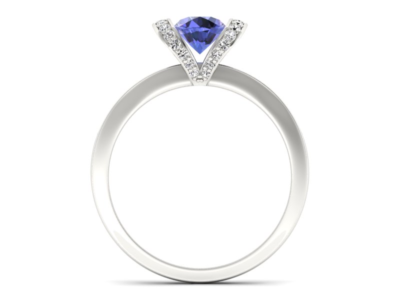 Pierścionek z tanzanitem białe złoto z brylantami - p16034bt - 2