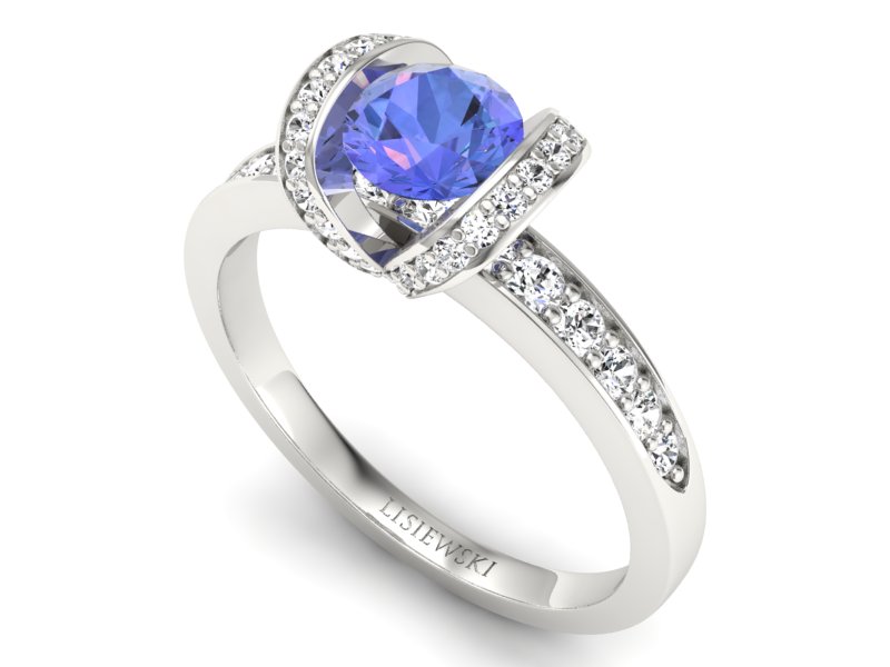 Pierścionek z tanzanitem białe złoto z brylantami - p16034bt