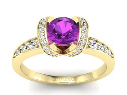 Pierścionek ametyst i brylanty żółte złoto 585 - p16034zat